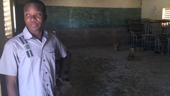 Samuel Sawadogo at a school in FoubÃ©, Burkina Faso
