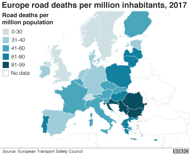 График смертельных случаев на дорогах Европы