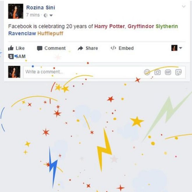 Facebook отмечает 20-летие Гарри Поттера, гриффиндорца Слизерина Равенкло Хаффлпаффа