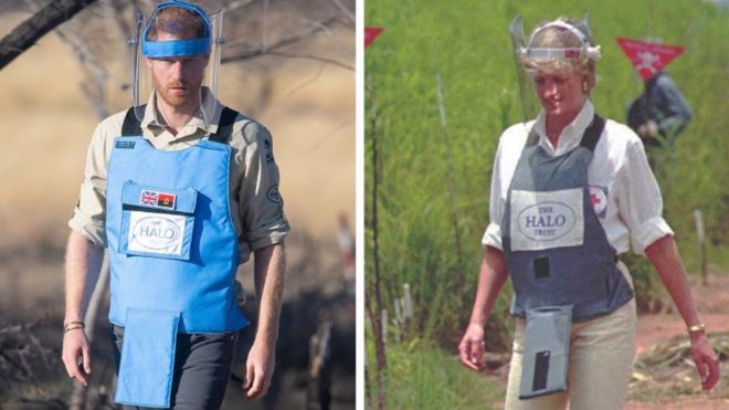 Prince Harry, like his mother 22 years before him, is walks through a minefield in Angola