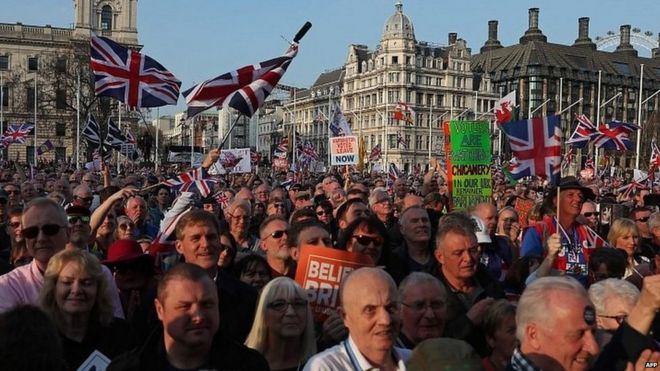 Протестующие за Брексит в Вестминстере