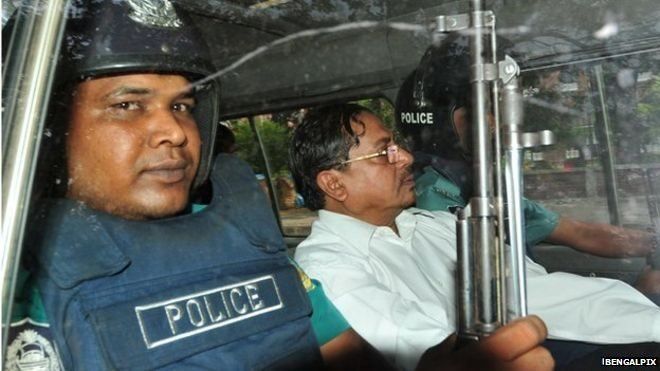 Muhammad Kamaruzzaman deputy head of the Jamaat-e-Isami Political Party being driven either to or from Dhaka Court in May 2013