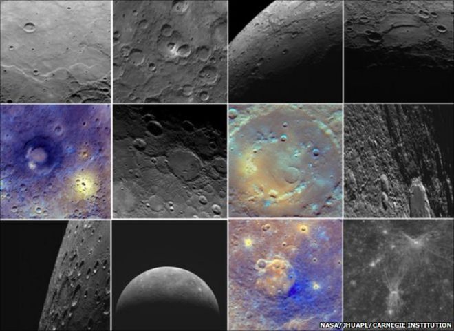 Изображения Меркурия, полученные космическим кораблем Nasa's Messenger (Изображение: Лаборатория прикладной физики NASA / JHU / Институт Карнеги)