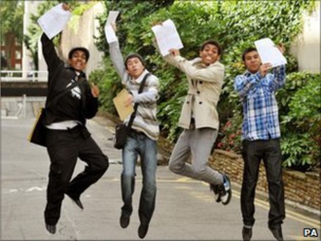 Ребята из Академии Pimlico празднуют результаты GCSE