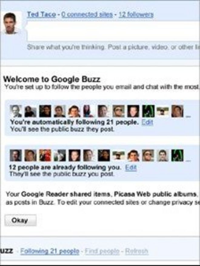 Главная страница Google Buzz