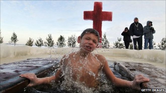 Russia S Trend For Dipping Children In Frozen Rivers Bbc News