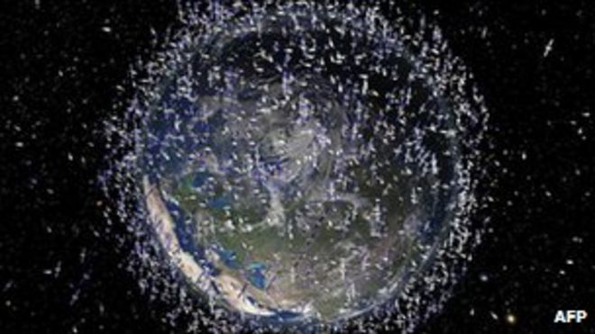 Впечатление художника от мусора на низкой околоземной орбите, выпущенное Европейским космическим агентством (Esa)
