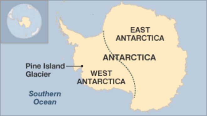 Карта Антарктиды с изображением ледника острова Пайн