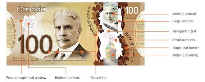 Фронт канадской полимерной банкноты