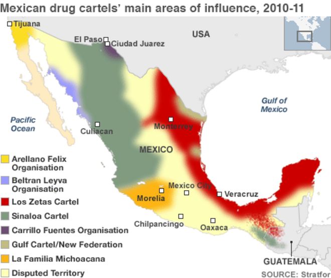 Карта наркокартелей Мексики 2010-11