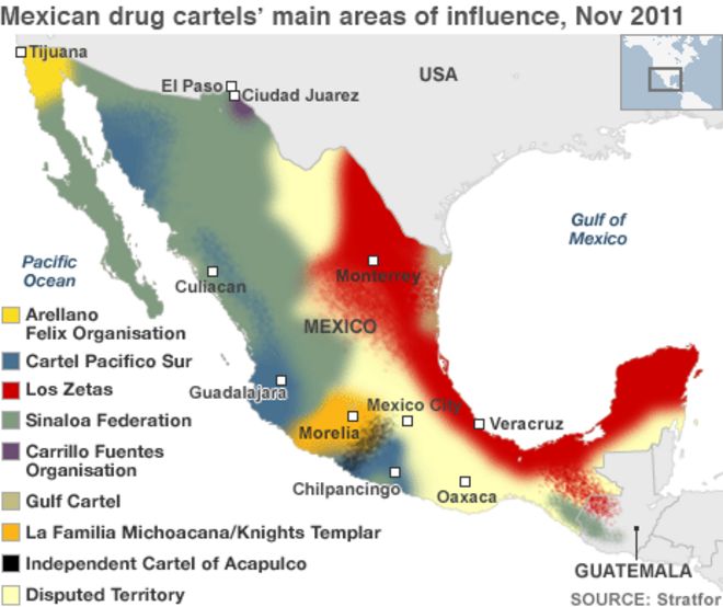 Карта наркокартелей Мексики