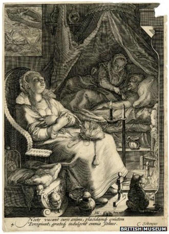 Женщина, ухаживающая за своим мужем посреди ночи. Ян Сэнредам, 1595
