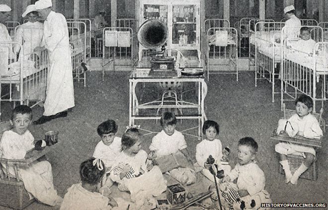 Дети, страдающие полиомиелитом, Нью-Йорк, 1916 год
