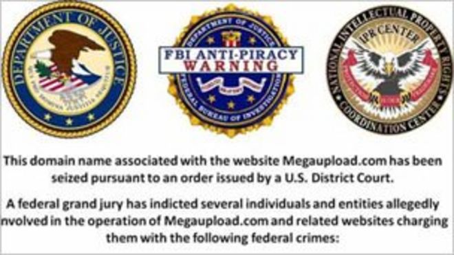 Уведомление на домашней странице Megaupload