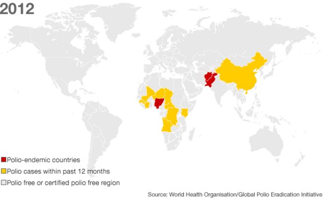 Карта полиомиелита в 2012 году