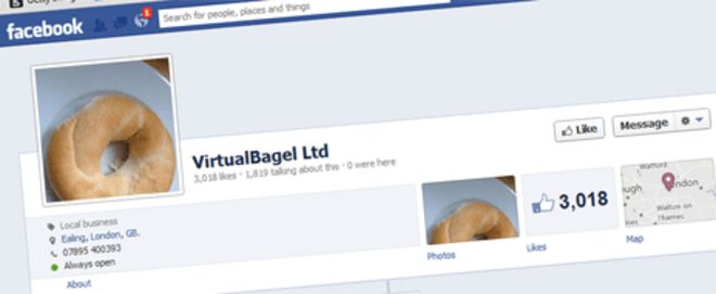 Снимок экрана страницы Facebook VirtualBagel