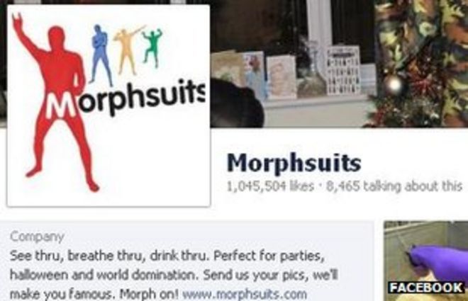 Скриншот страницы Morphsuits на Facebook