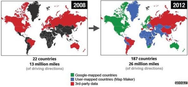 Карты Google, показывающие, где использовалась Ground Truth