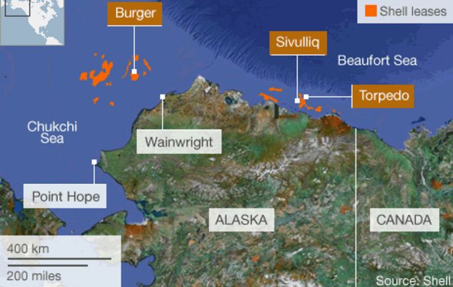 Карта местности, где у Shell Oil есть аренда