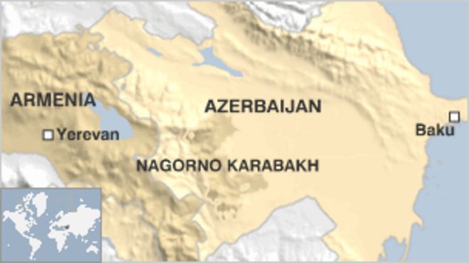 Карта Армения, Азербайджан и спорная территория Нагорного Карабахе