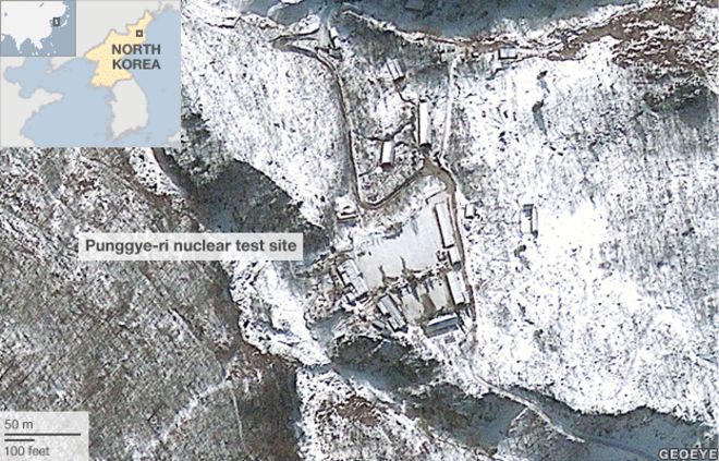 Северная Корея спутниковая карта места ядерных испытаний