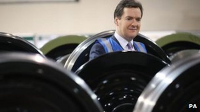 Джордж Осборн посещает завод по производству колес для поездов в Траффорде, Большой Манчестер
