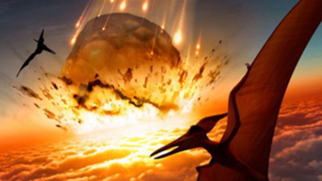 Картина с изображением удара астероида, который мог уничтожить динозавров