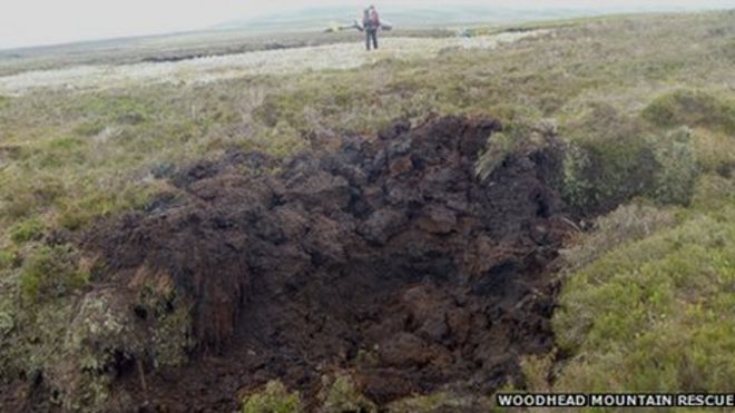 Кратер, оставшийся после взрыва снаряда