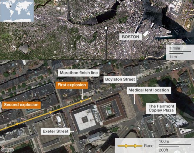 Бостонская карта, показывающая расположение бомб