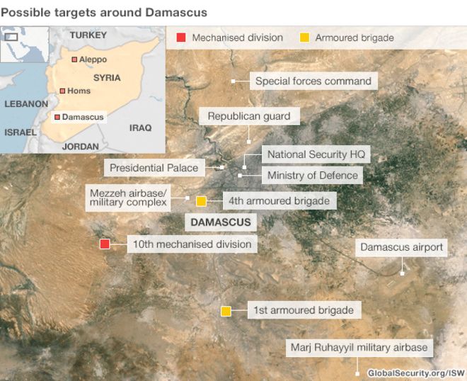 Карта: возможные цели в Дамаске