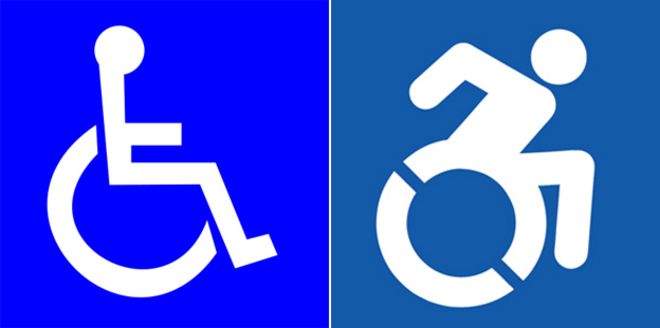 Классический символ инвалидной коляски; новый символ инвалидной коляски