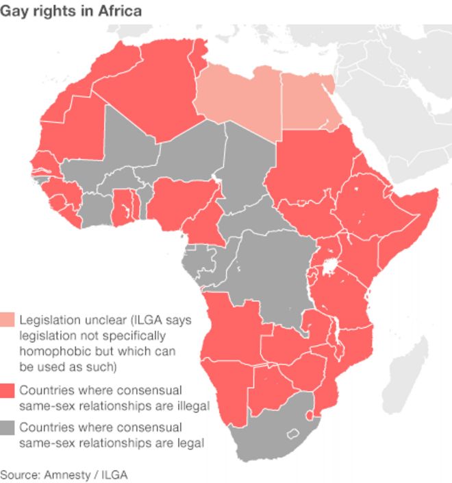 Карта, показывающая права геев в Африке