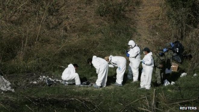 Судмедэксперты разыскивают братскую могилу на берегу реки Лерма в Ла Барке 21 ноября 2013 года