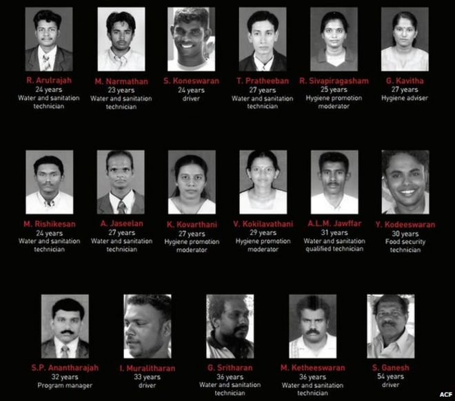 Names and photos of ACF staff killed in Sri Lanka (image from ACF report)