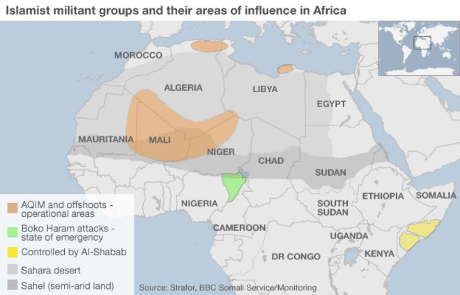 Карта, показывающая местонахождение групп боевиков