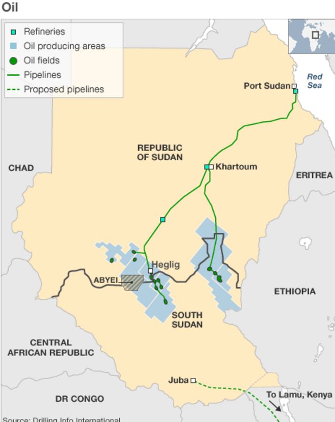 Карта, показывающая нефтяные месторождения и ресурсы