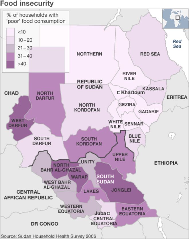 Карта, показывающая% распределения продовольственной безопасности по штатам
