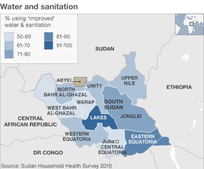 Карта, показывающая доступ к воде в Южном Судане