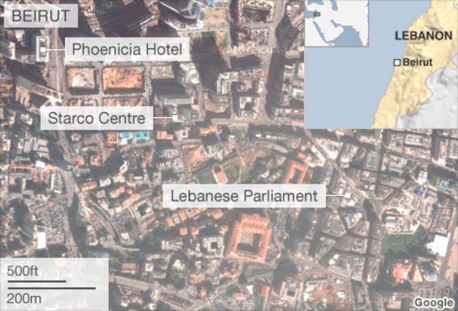 Карта Бейрута - сцена бомбежек