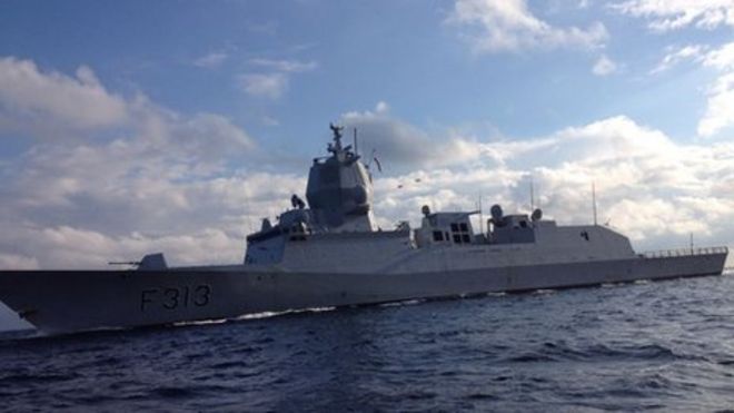 Норвежский фрегат HNoMS Helge Ingstad, который поможет в международных усилиях по уничтожению самого опасного химического оружия Сирии