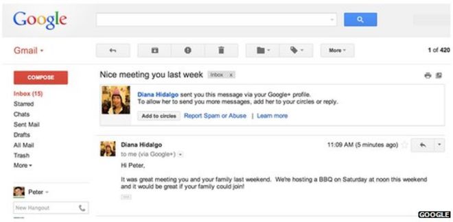 Сообщения из Google+-подключений будут отправляться непосредственно в почтовые ящики пользователей Gmail