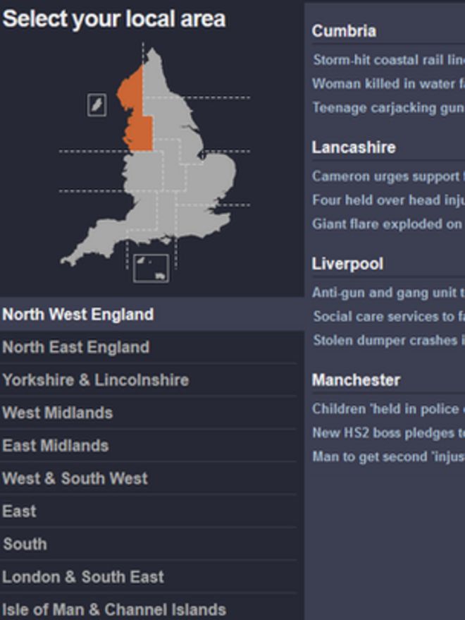 Местные новостные страницы BBC
