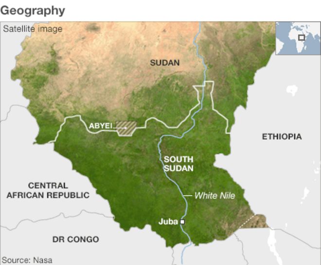 Карта, показывающая географию Южного Судана