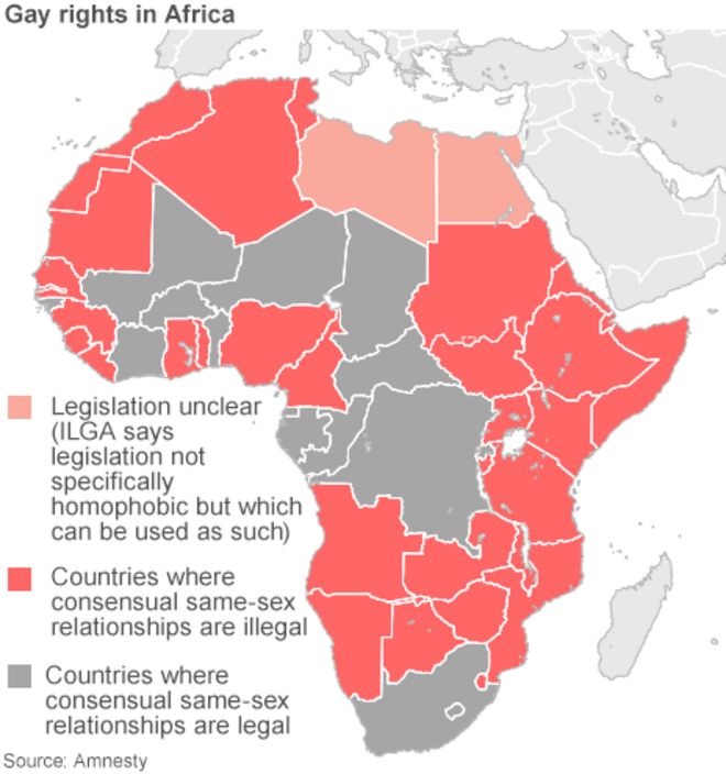 Карта, показывающая права геев в Африке