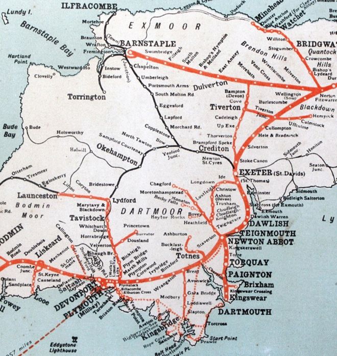 Карта маршрутов GWR, 1930-е годы