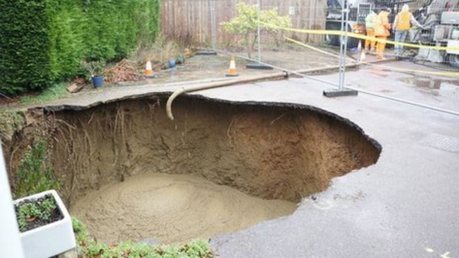 Driveway Sinkhole Tonnes Of Concrete Fill Void Bbc News