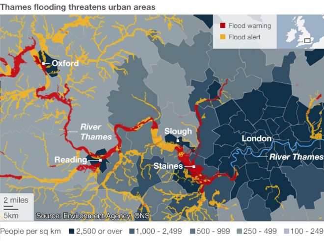 Карта, показывающая наводнение реки Темзы