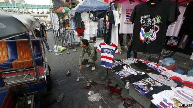 Сцена взрыва в Бангкоке. 23 февраля 2013 г.