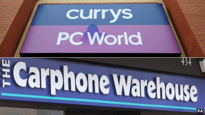 Знаки Currys, PC World и Carphone Warehouse