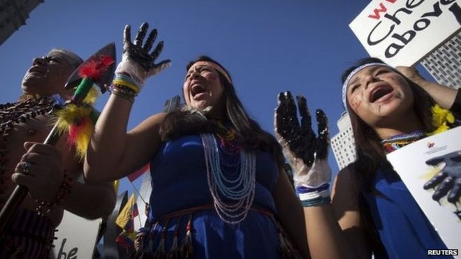 Эквадорцы протестуют против Chevron в Нью-Йорке, 13 октября